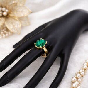 Emerald Green Statement Ring in Gold-Tone | Size 8 | NWOT